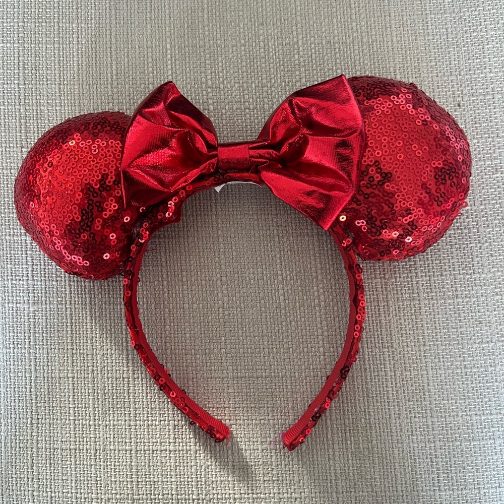 Disney Red Sequin Bow Mouse Ears Headband